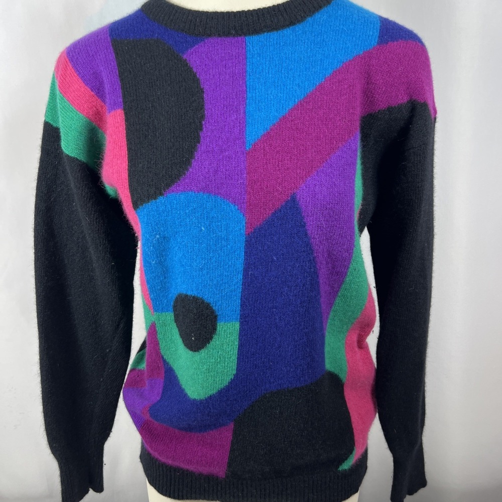 Marnie West Vintage Lambswool‎ Angora Black Abstract Sweater Size Small